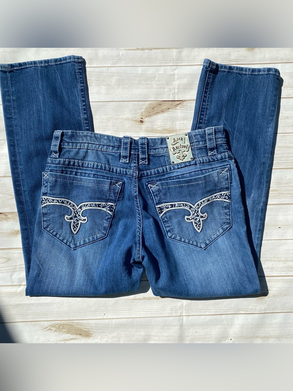 Mens Rock Revival Clint relaxed straight leg Y2K blinged out pocket jeans 36
